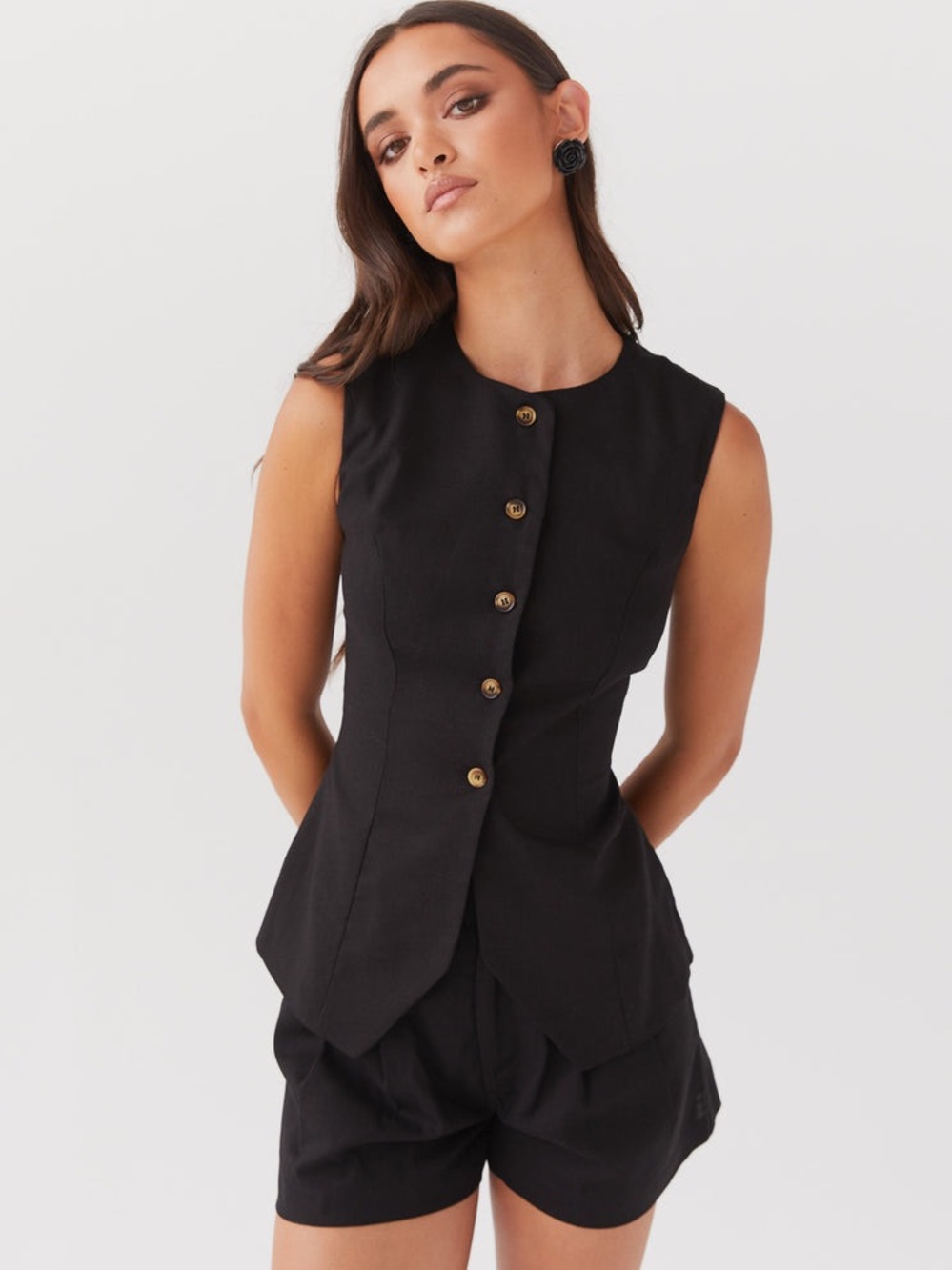 Peppermayo Black Sleeveless Buttoned Peplum Top